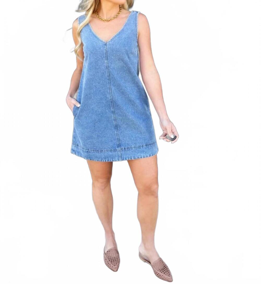 NEW BLU PEPPER washed v neck sleeveless mini dress in light denim